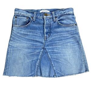 Moussy denim mini skirt hidden button fly frayed hem 24